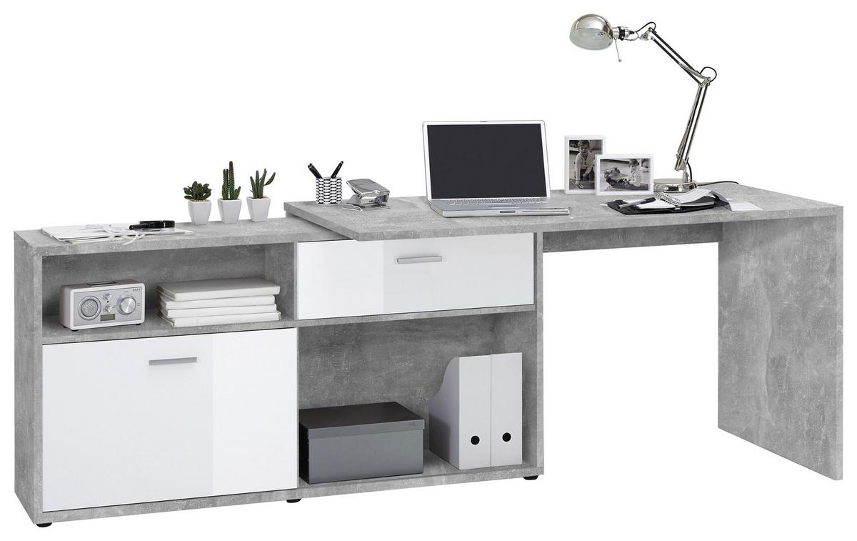 Eckschreibtisch in Weiß/Grau - Chromfarben/Weiß, MODERN, Holzwerkstoff/Kunststoff (138/75/68cm) - Mömax