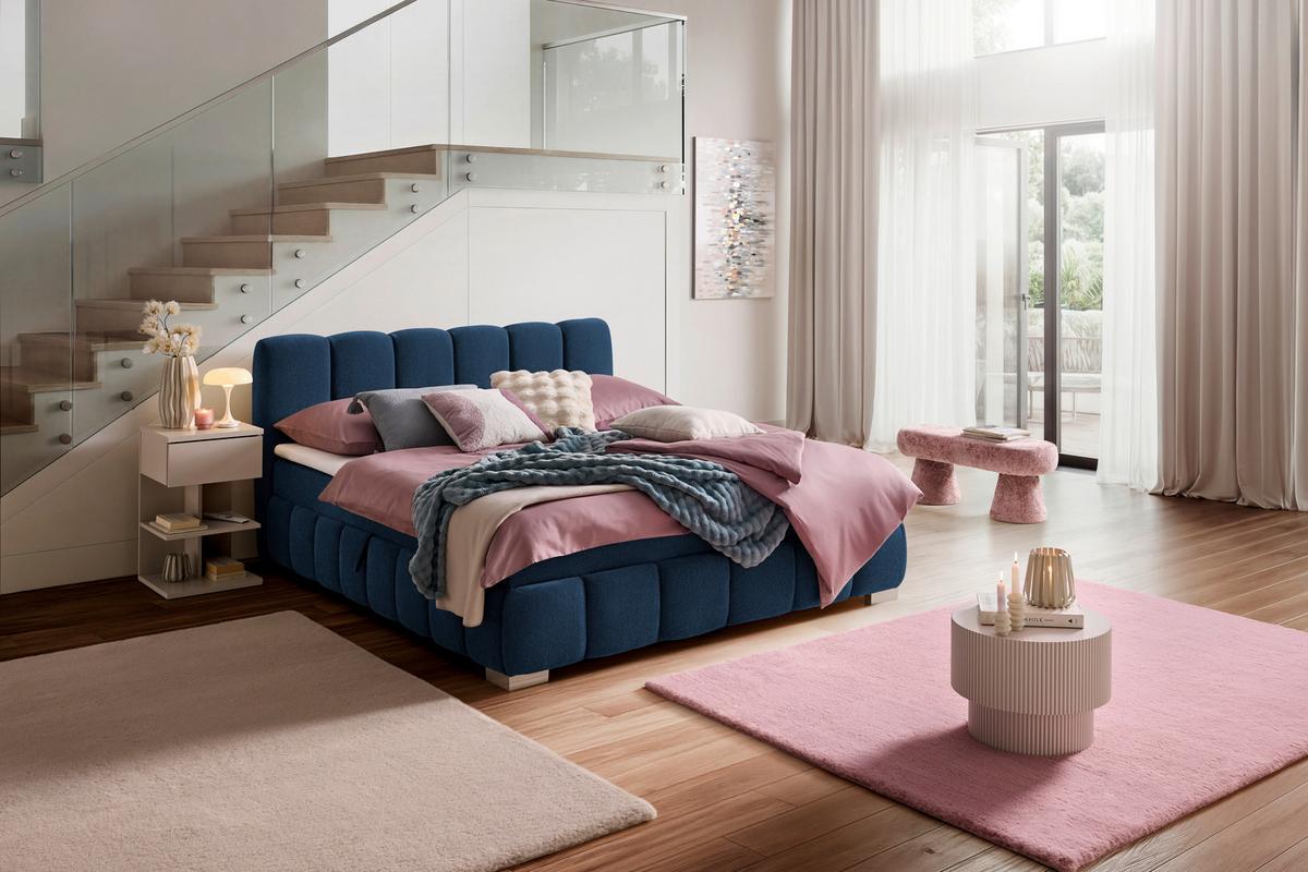 Boxbett Elaris Blau ca. 140x200cm - Blau/Chromfarben, KONVENTIONELL, Kunststoff/Textil (140/200cm) - Mömax