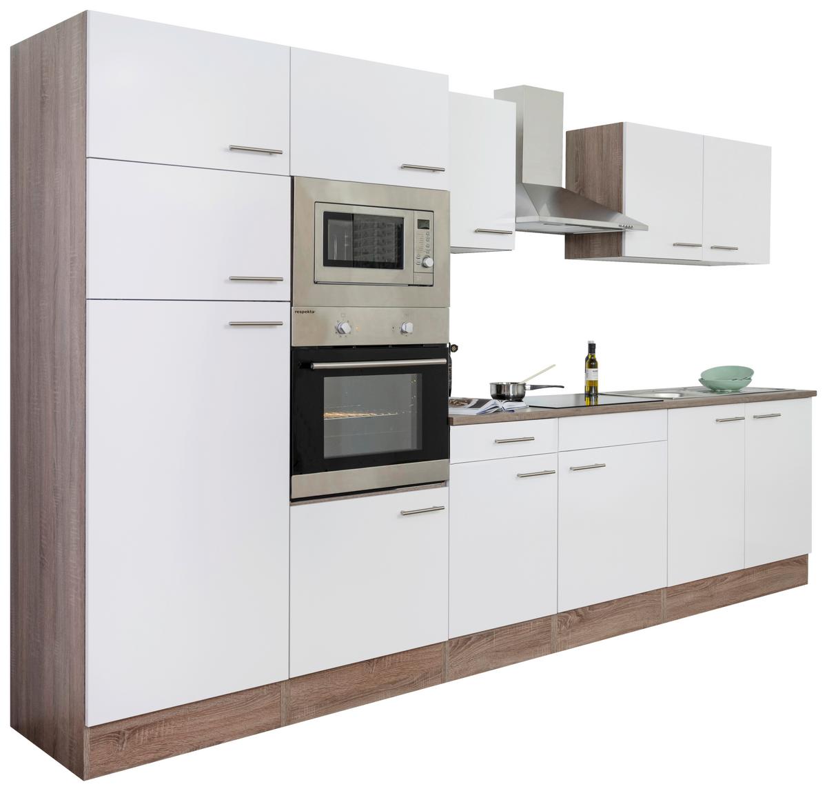 Küchenblock mit Geräte Eichefarben/Weiß B: ca. 330 cm - Eichefarben/Weiß, MODERN, Holzwerkstoff (330cm) - Respekta