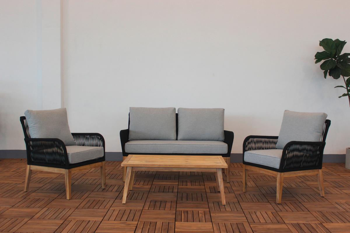 Loungegarnitur 4-tlg Mykonos aus Holz mit Kissen - Anthrazit/Hellgrau, Basics, Holz/Textil (135/90/73cm) - Acamp