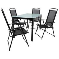 Gartentischgruppe Schwarz 5-teilig - Anthrazit/Schwarz, Basics, Glas/Textil - Gardenson