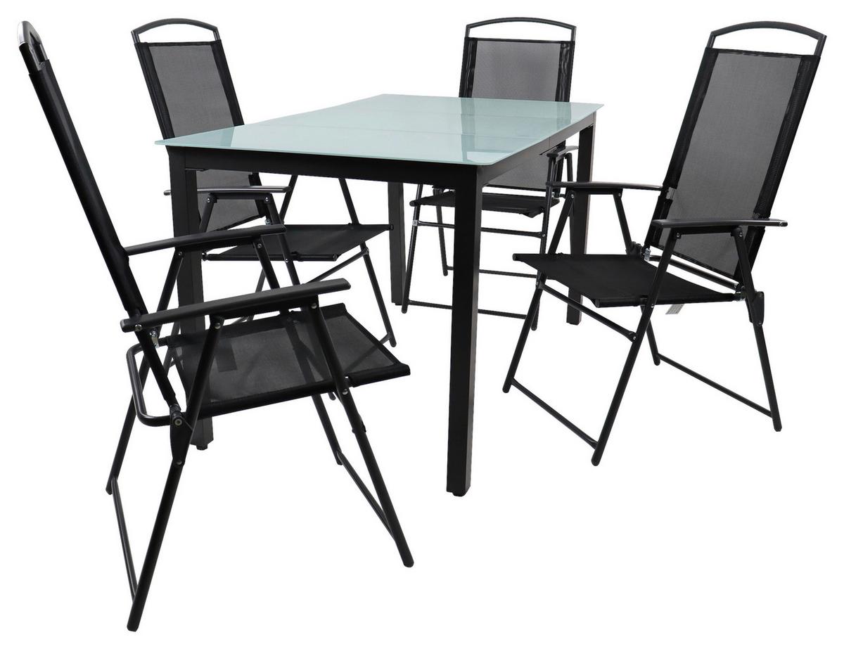 Gartentischgruppe Schwarz 5-teilig - Anthrazit/Schwarz, Basics, Glas/Textil - Gardenson