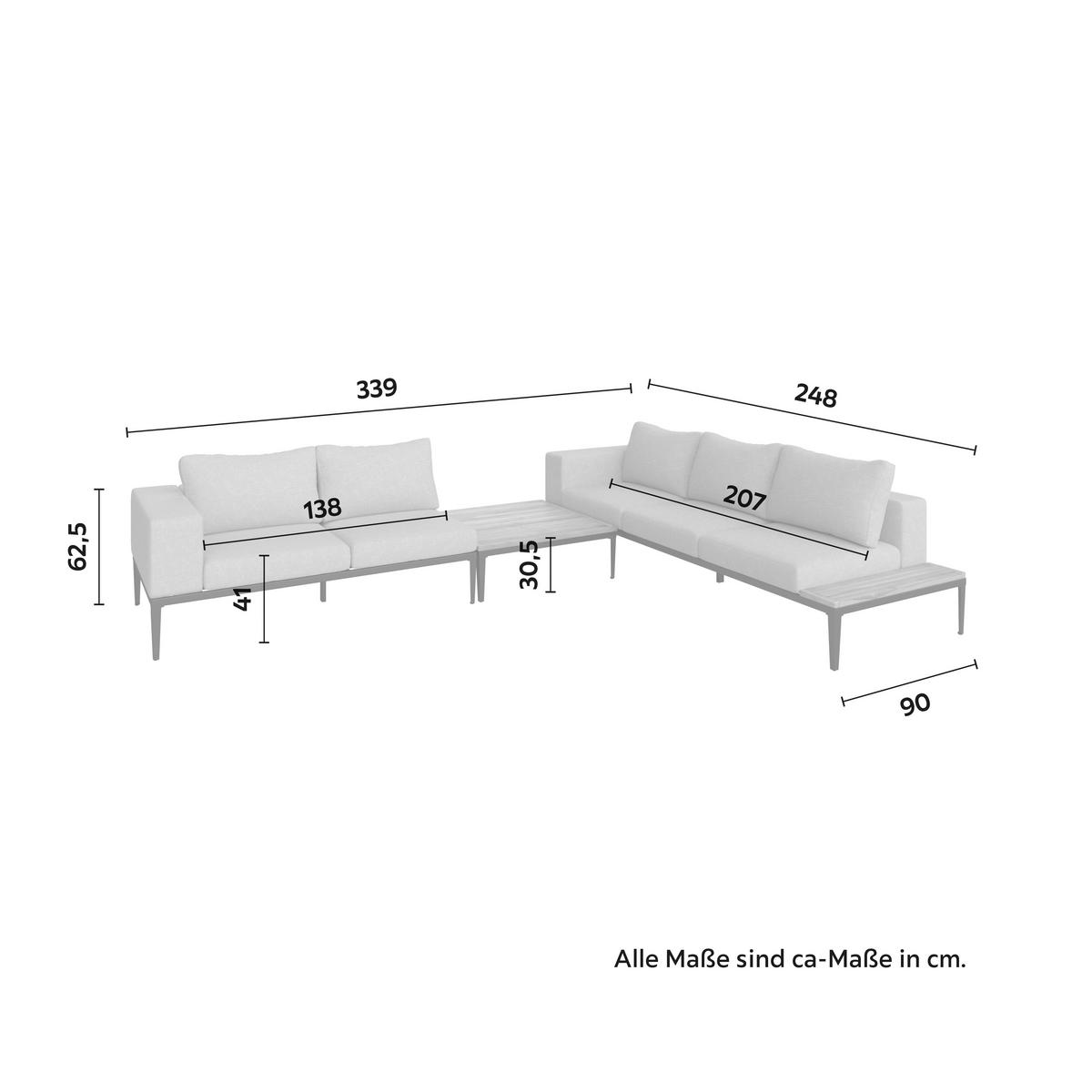 Loungegarnitur "Aurelia", hell/dunkelgrau, Holz/Metall - Dunkelgrau/Hellgrau, Modern, Holz/Textil (248/62,5/90cm) - Bessagi Garden