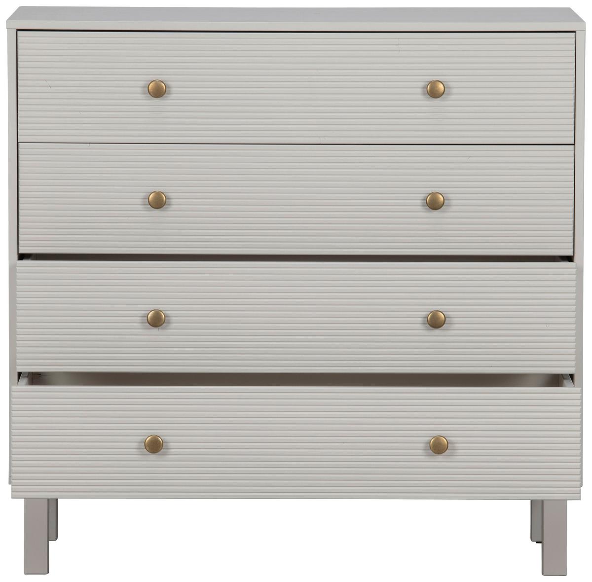 Kommode Madu Hellgrau B: 94cm - Goldfarben/Hellgrau, Design, Holz/Metall (94/91/52cm) - Livetastic