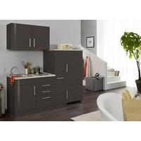 Küchenblock Toronto II m. Geräten Grau Hochglanz - Chromfarben/Grau Hochglanz, MODERN, Holzwerkstoff/Metall (190cm) - Held