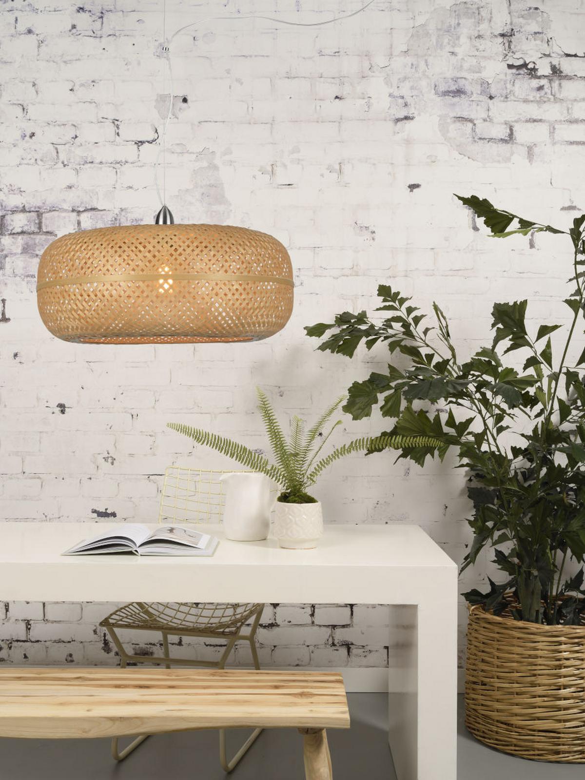 Függőlámpa Palawan/h1/n - krómszínű/barna, Design, műanyag/természetes anyagok (63/378cm) - Good & Mojo