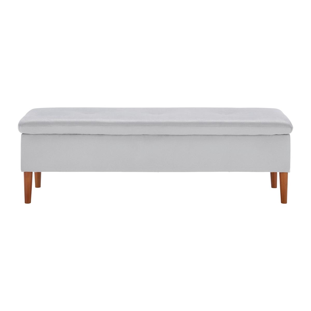 Hockerbank Jessy Hellgrau Samt Gepolstert mit Stauraum - Buchefarben/Hellgrau, MODERN, Holz/Textil (150/50/55cm) - Bessagi Home