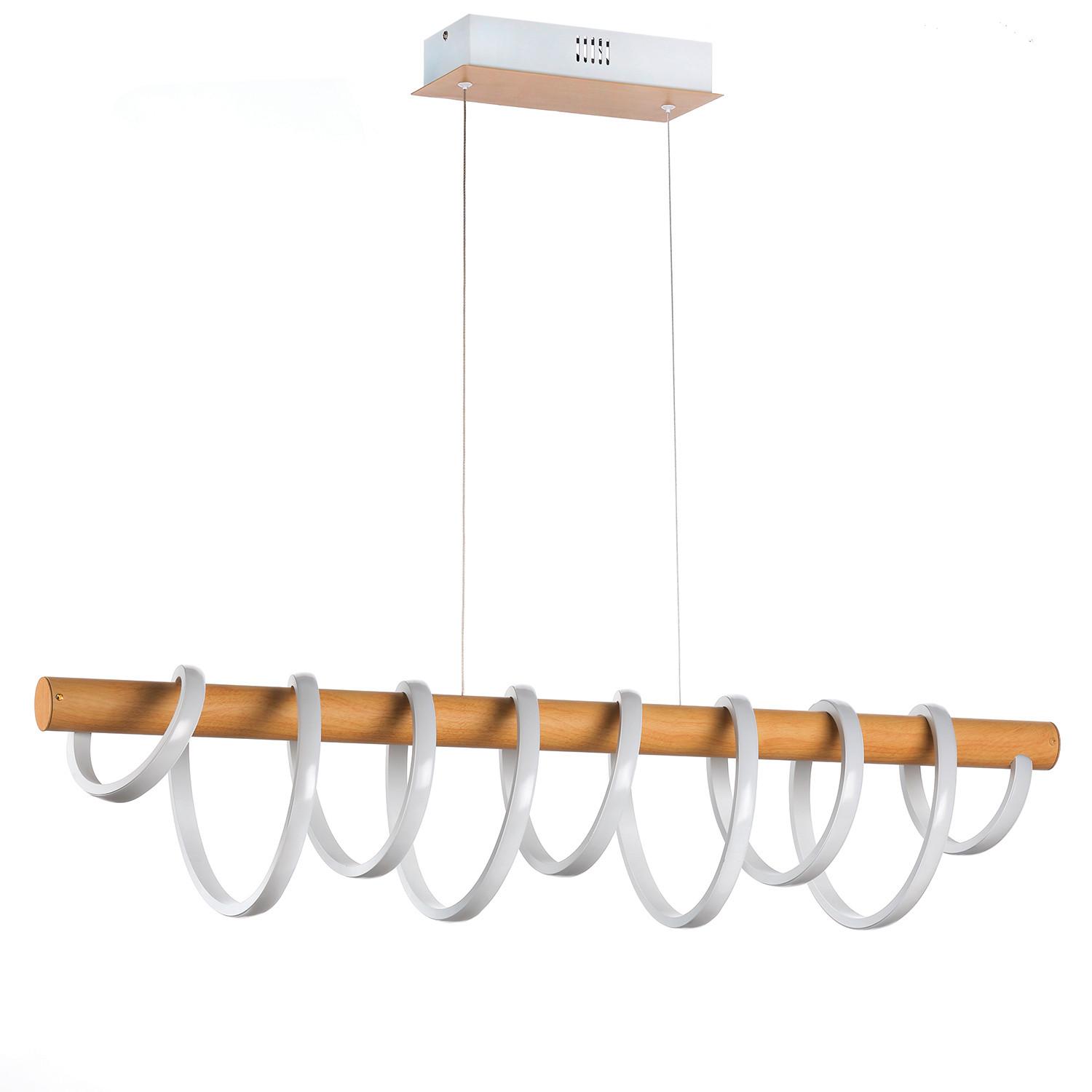 LED-Hängeleuchte Nilo Weiß/Akazie max. 70 Watt - Weiß/Akaziefarben, Natur, Metall (112/22/130cm)