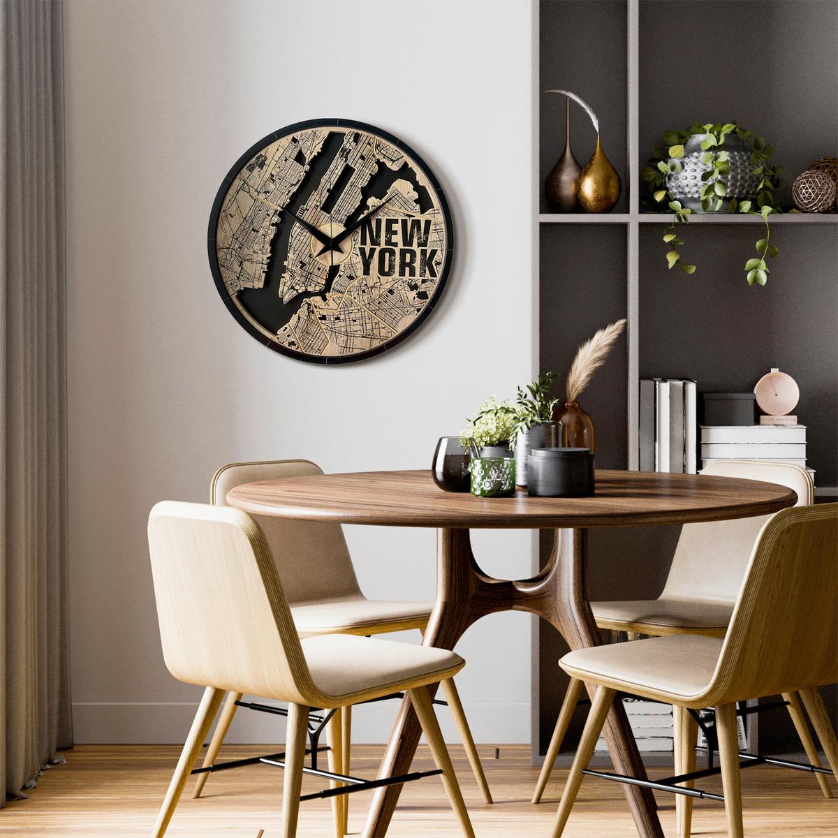 Wanduhr Schwarz/Eichefarben Ø ca. 57cm - Eichefarben/Schwarz, Basics, Holz/Kunststoff (57cm)