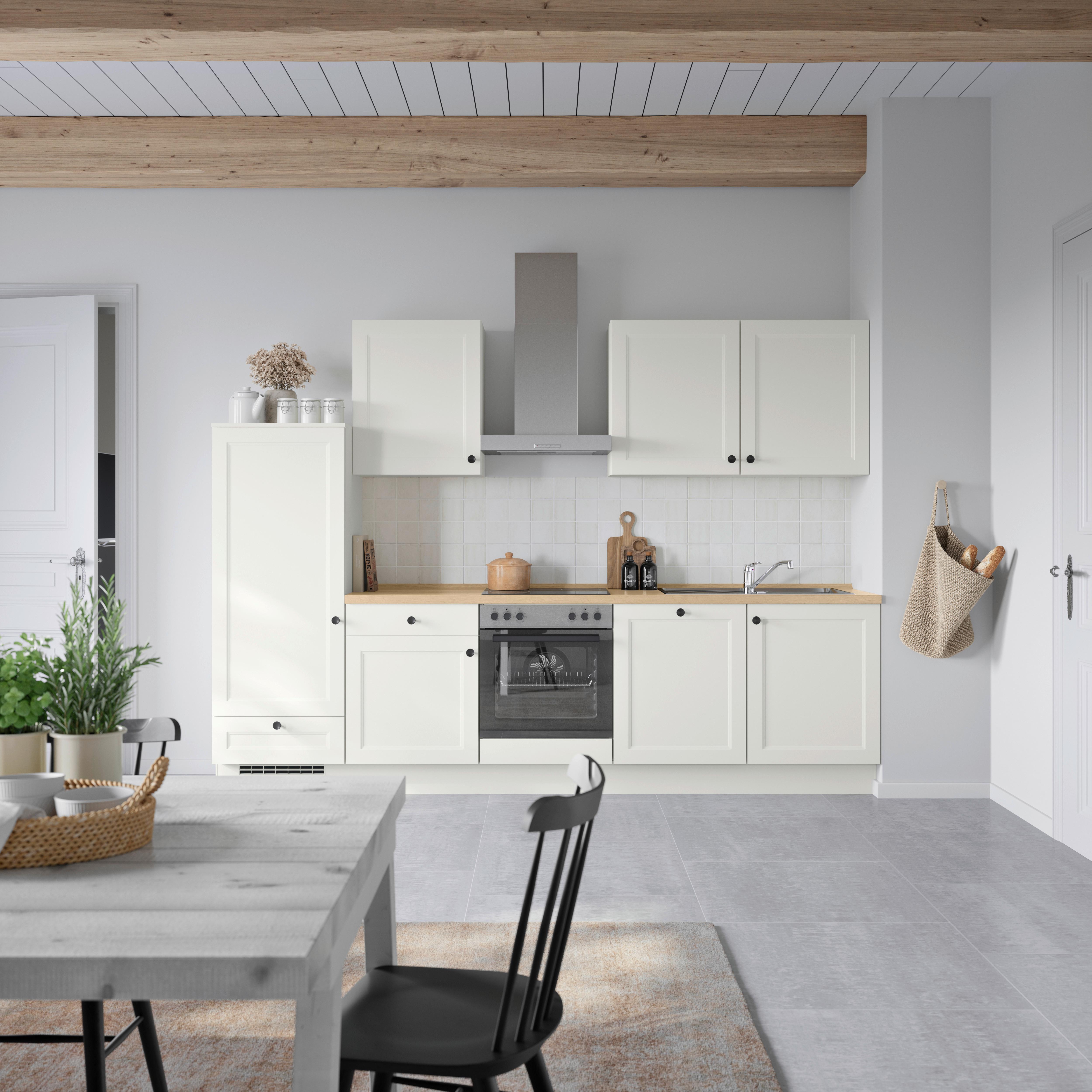 Küchenblock Cascada Low m. Geräten Weiß - Eichefarben/Schwarz, MODERN, Holzwerkstoff/Metall (300cm) - Nobilia