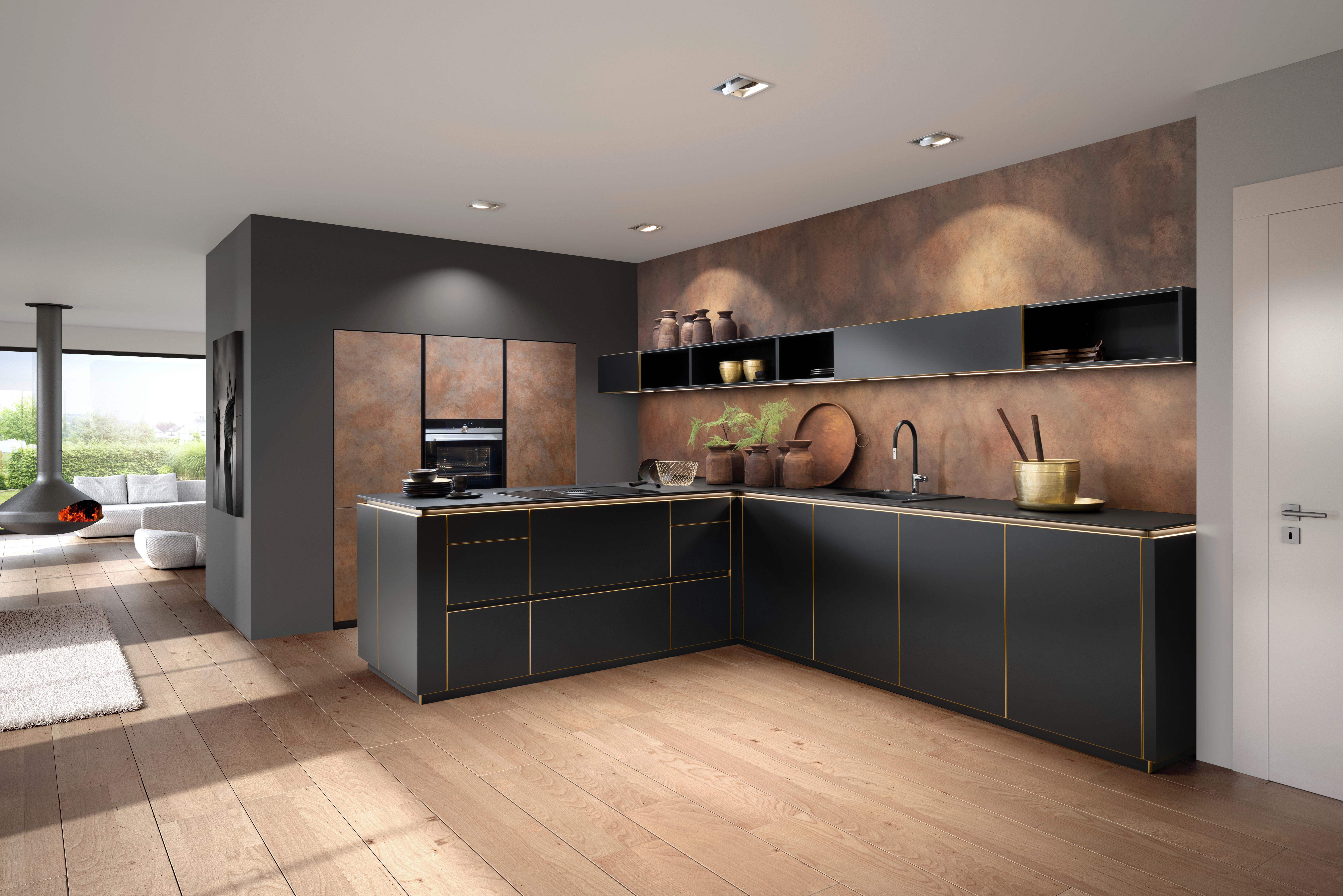 Einbauküche Ferro in Braun - Schwarz/Braun, MODERN, Holzwerkstoff - Nolte Küchen