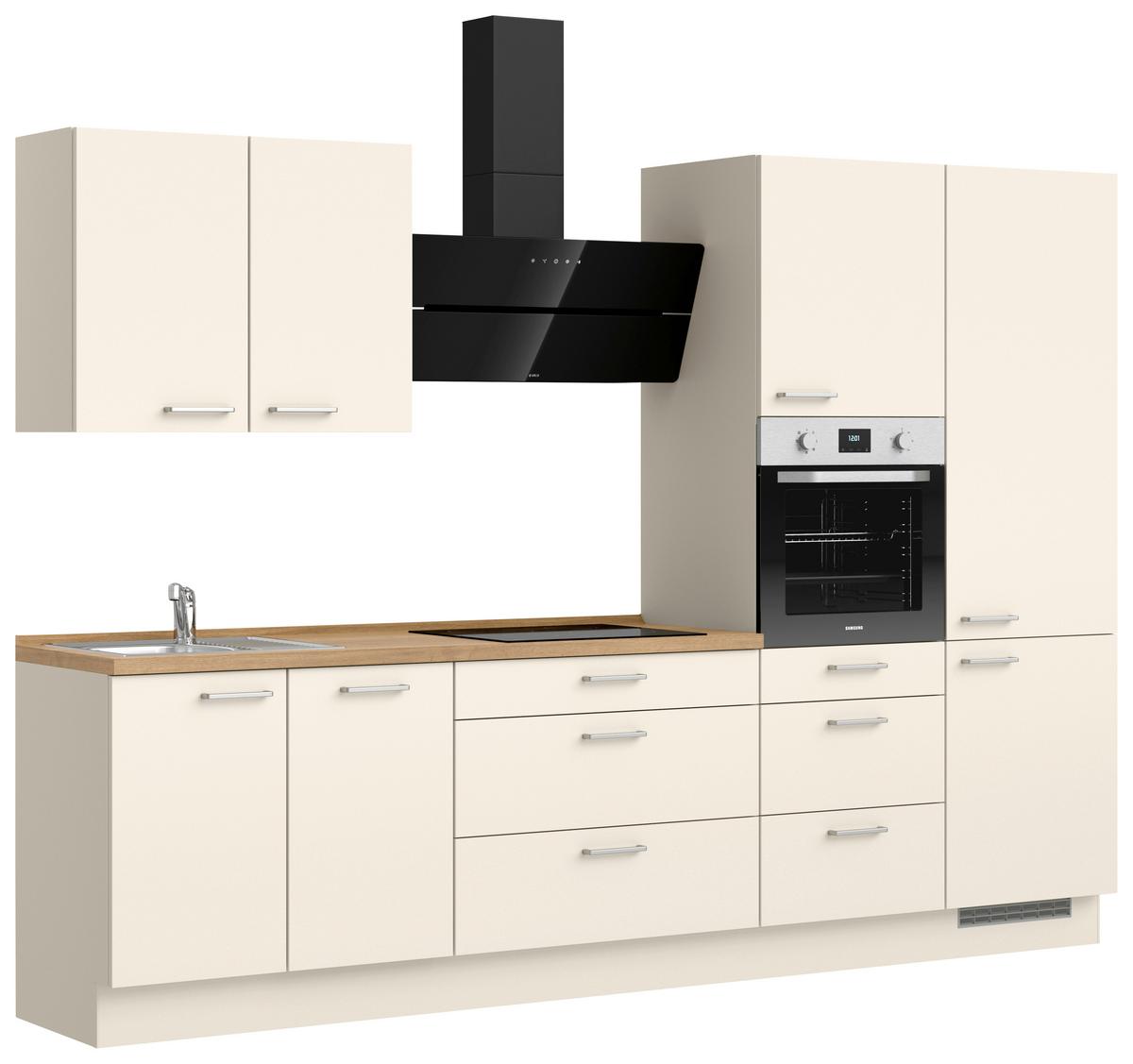 Küchenblock Touch High m. Geräten Magnolie - Edelstahlfarben/Eichefarben, MODERN, Holzwerkstoff/Metall (300cm) - Nobilia