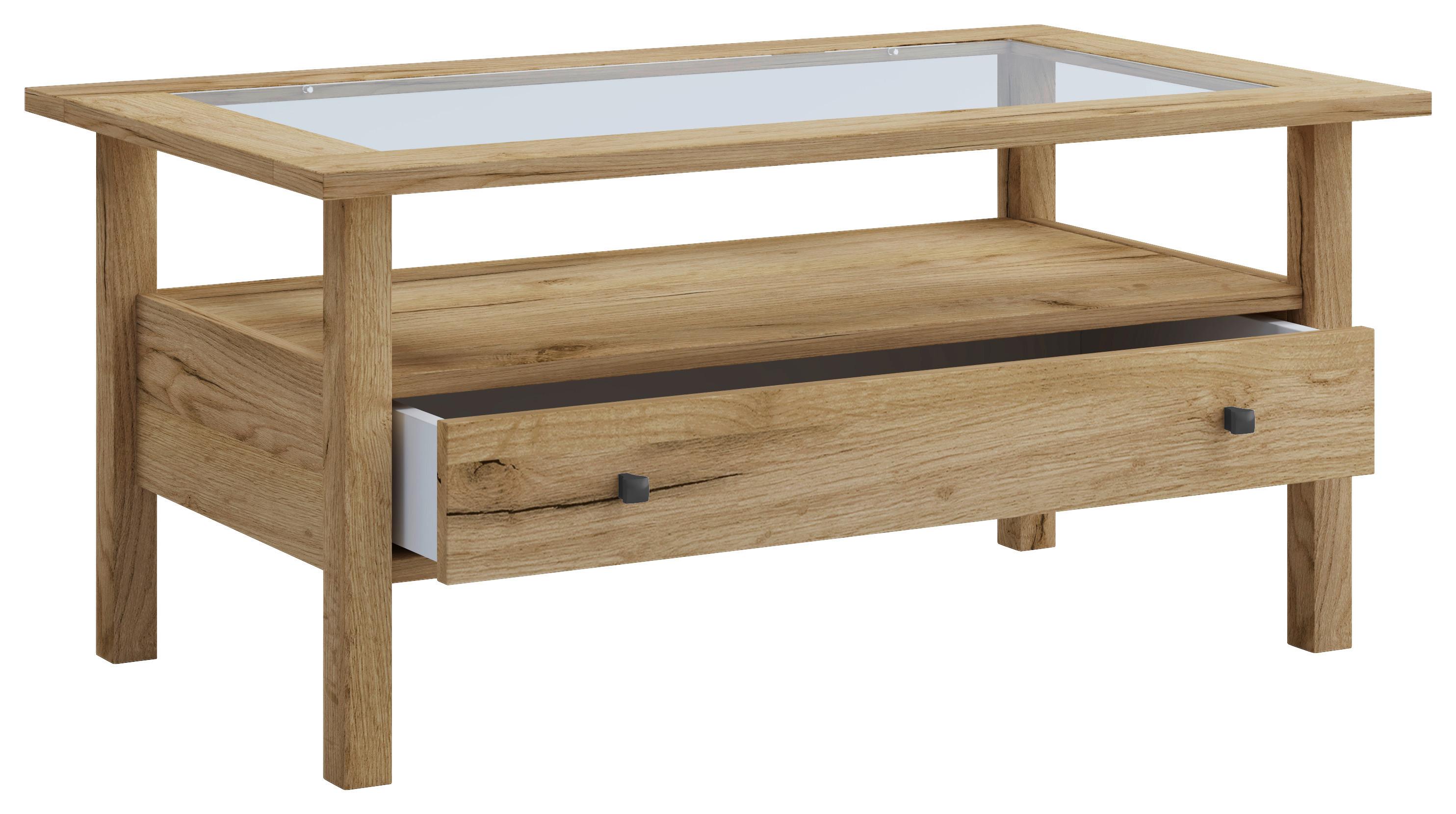 COUCHTISCH LINGIS L - Honigeiche/Schwarz, Lifestyle, Glas/Holzwerkstoff (90/42/54cm) - MID.YOU