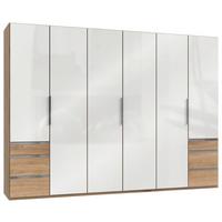 Drehtürenschrank Level 36D mit Laden ca. 300 cm Weiß/Eiche - Chromfarben/Weiß Hochglanz, MODERN, Holzwerkstoff/Metall (300/216/58cm) - MID.YOU