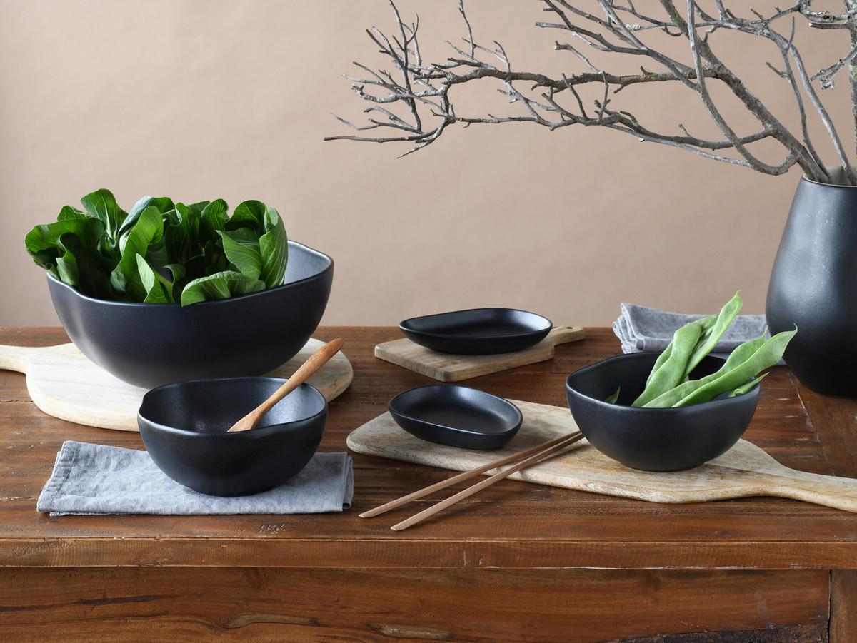 Tafelservice Natura Organic Schwarz, 12-teilig - Schwarz, Basics, Keramik - Creatable