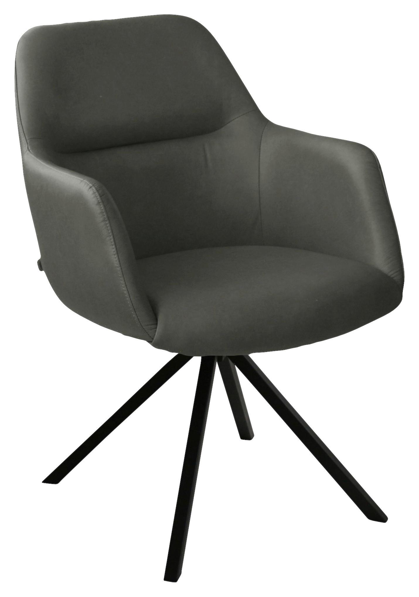 KRZESŁO Z PODŁOKIETNIKAMI VENEDIG - antracytowy/czarny, Design, skóra/metal (57/85,5/65cm) - Voleo