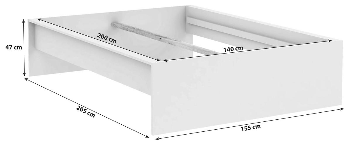 Posteljni Okvir Unit 140 - bela, Konvencionalno, leseni material (140/200cm) - Based