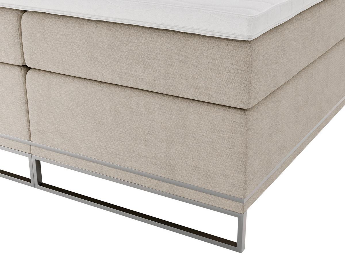 Boxspringbett Cromo Beige ca. 200x200 - Beige/Silberfarben, Konventionell, Textil/Metall (200/200cm) - Premium Living