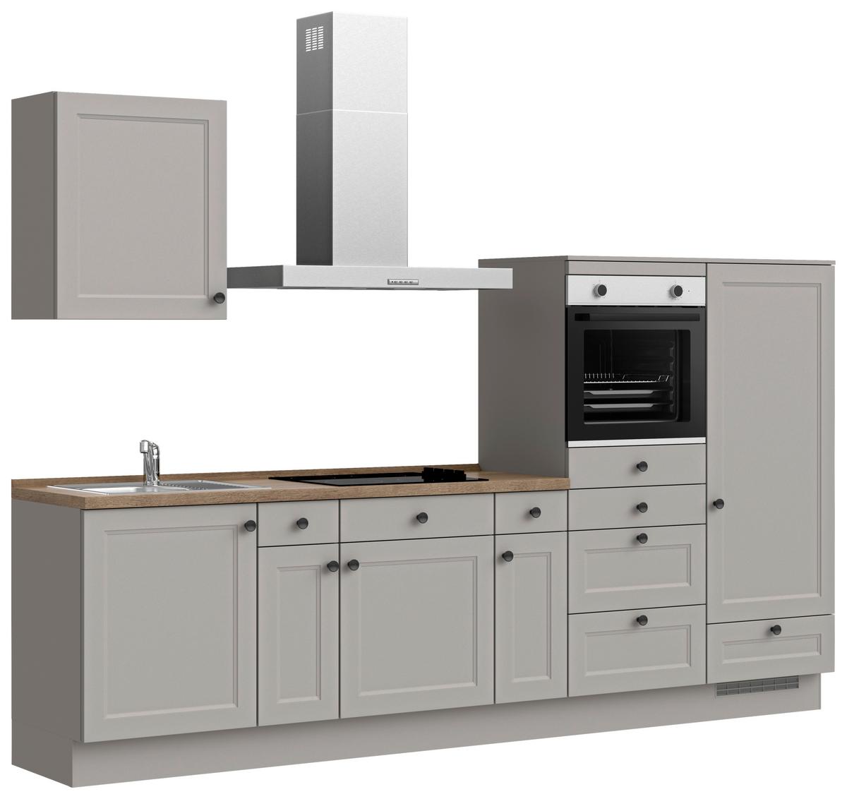 Küchenblock Cascada Low m. Geräten Grau - Eiche dunkel/Schwarz, MODERN, Holzwerkstoff/Metall (300cm) - Nobilia