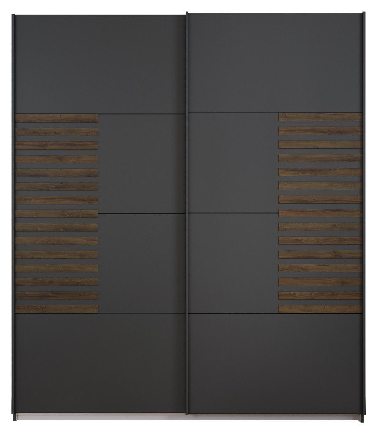 Omara Z Drsnimi Vrati Barea, Temno Siva - temno siva/siva, Moderno, kovina/leseni material (181/210/62cm) - Rauch Möbel