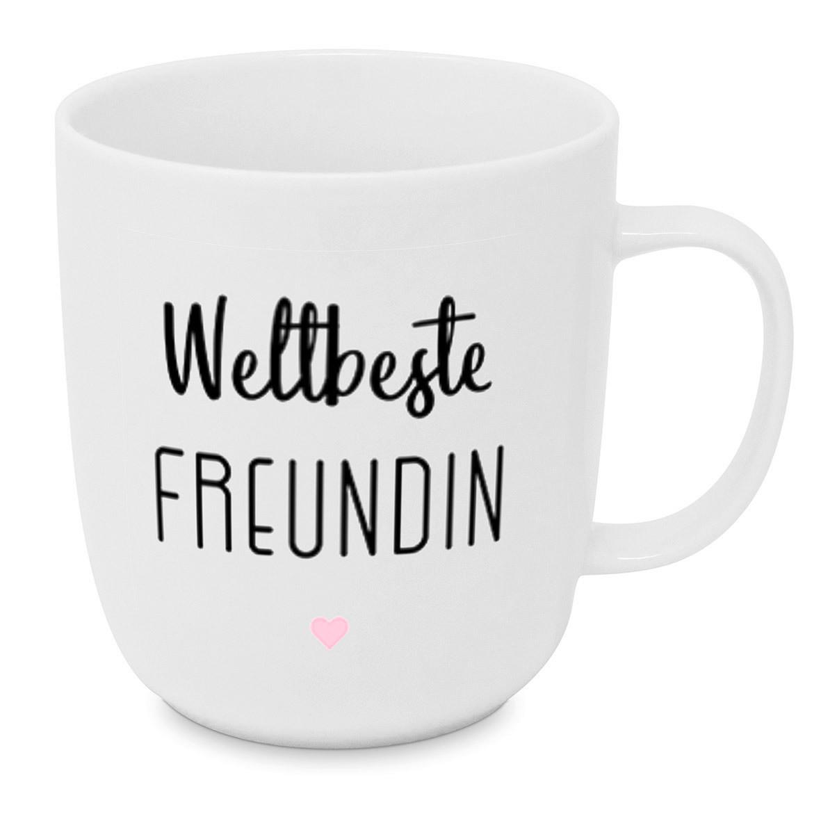 Kaffeebecher Weltbeste Freundin aus Keramik ca. 400ml - Weiss/Schwarz, Modern, Keramik (9/10cm)