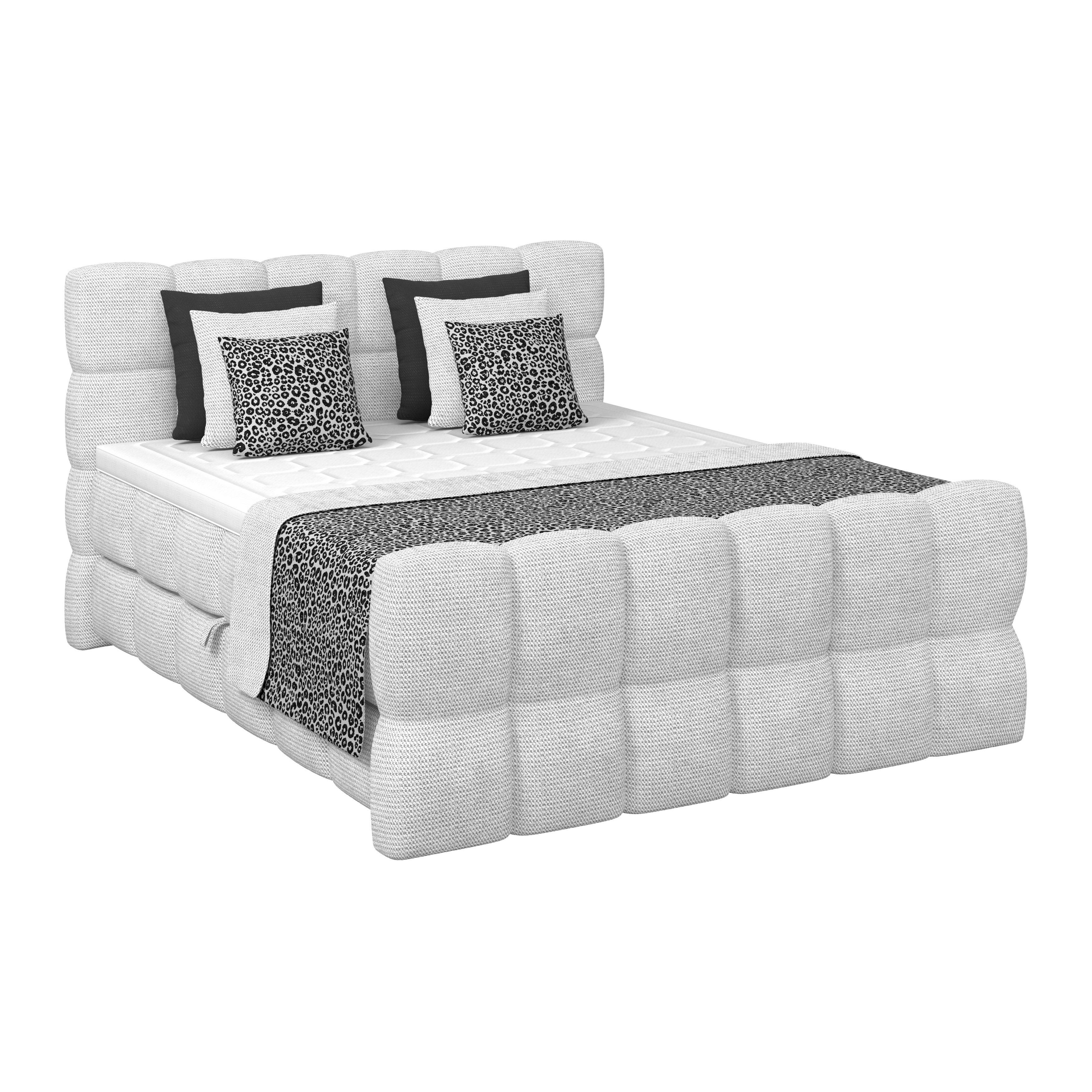 Postelja Boxspring Brisbane, Sivobela, 180x200 - črna/sivobela, Trend, umetna masa/tekstil (180/200cm) - Premium Living