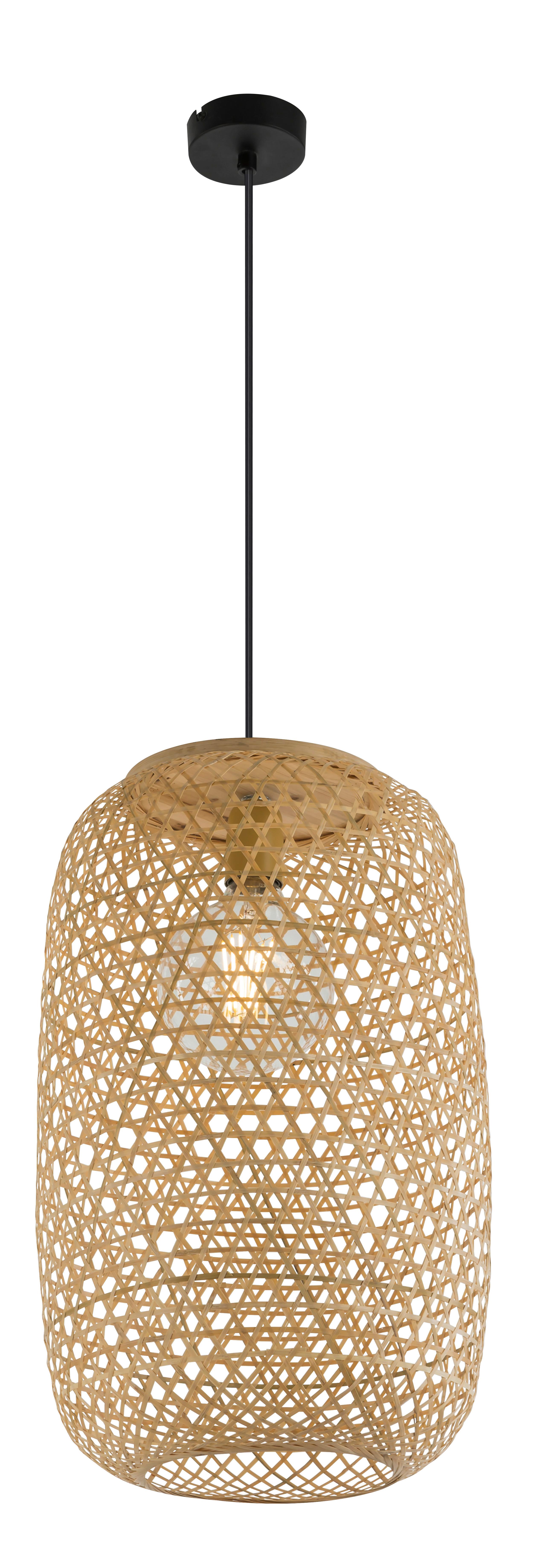 LAMPA WISZĄCA MIRENA - kolor naturalny/czarny, materiały naturalne/tkanina (31/135cm)