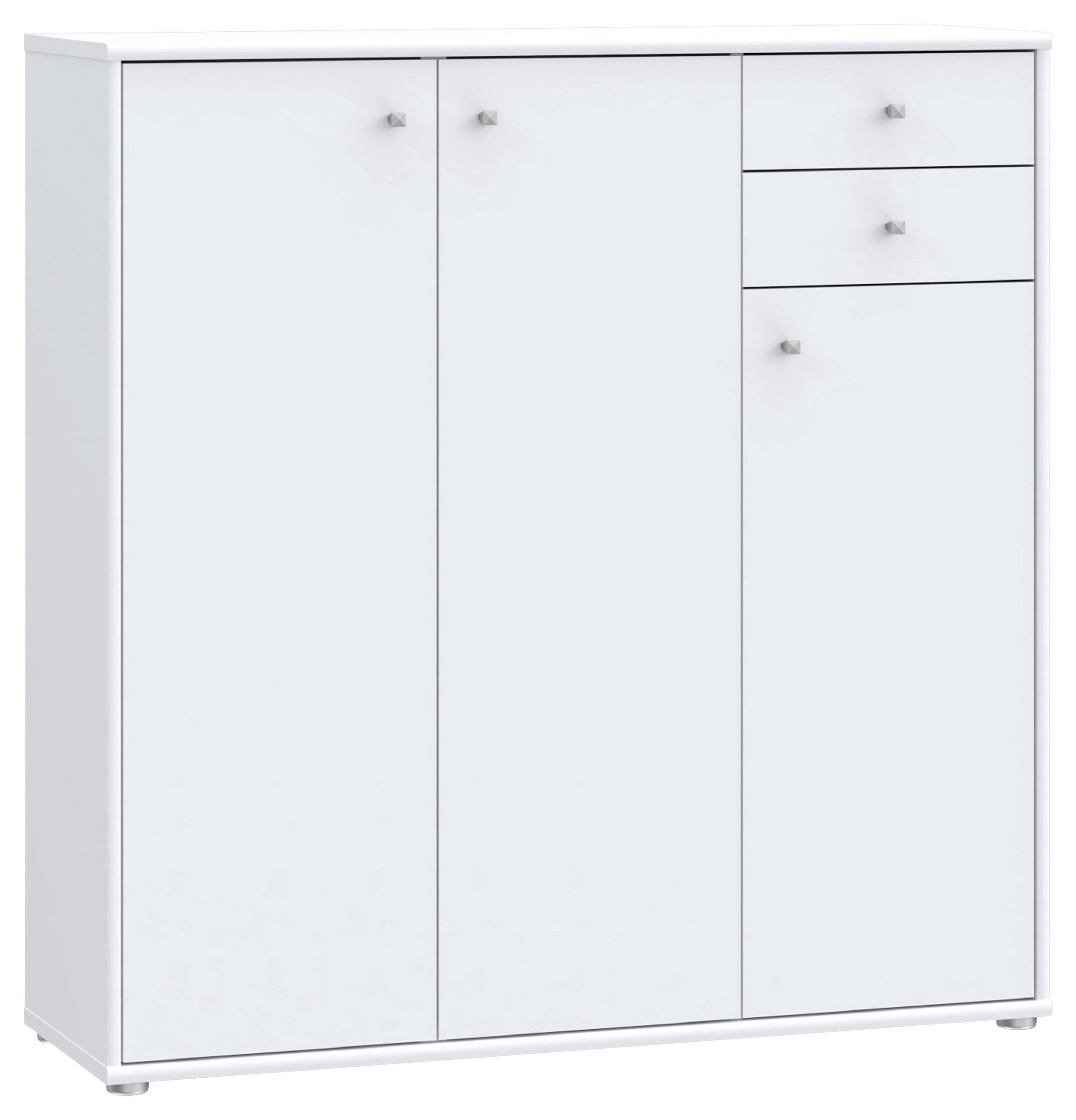 Komoda Tempra 2, Bela - bela/barve aluminija, Design, leseni material (108,8/111,1/34,8cm)