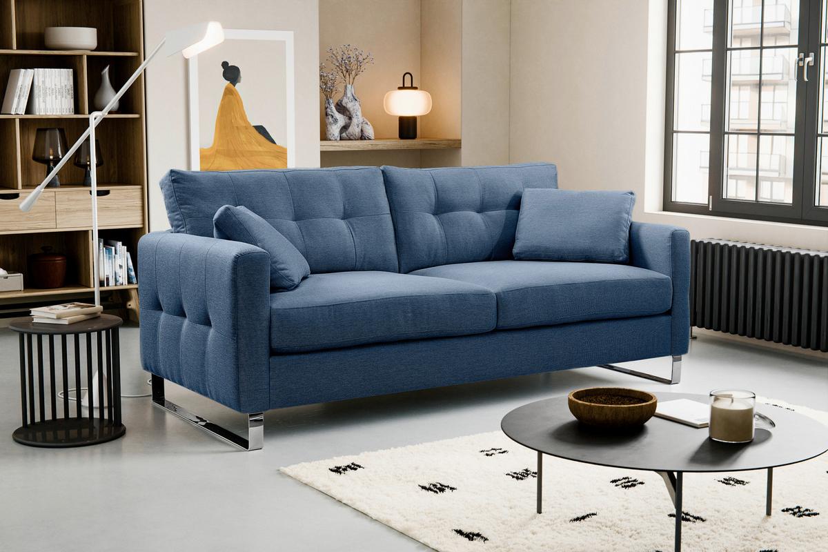 2,5-Sitzer-Sofa Hera Dunkelblau - Chromfarben/Dunkelblau, Basics, Holz/Textil (203/92/94cm) - MID.YOU