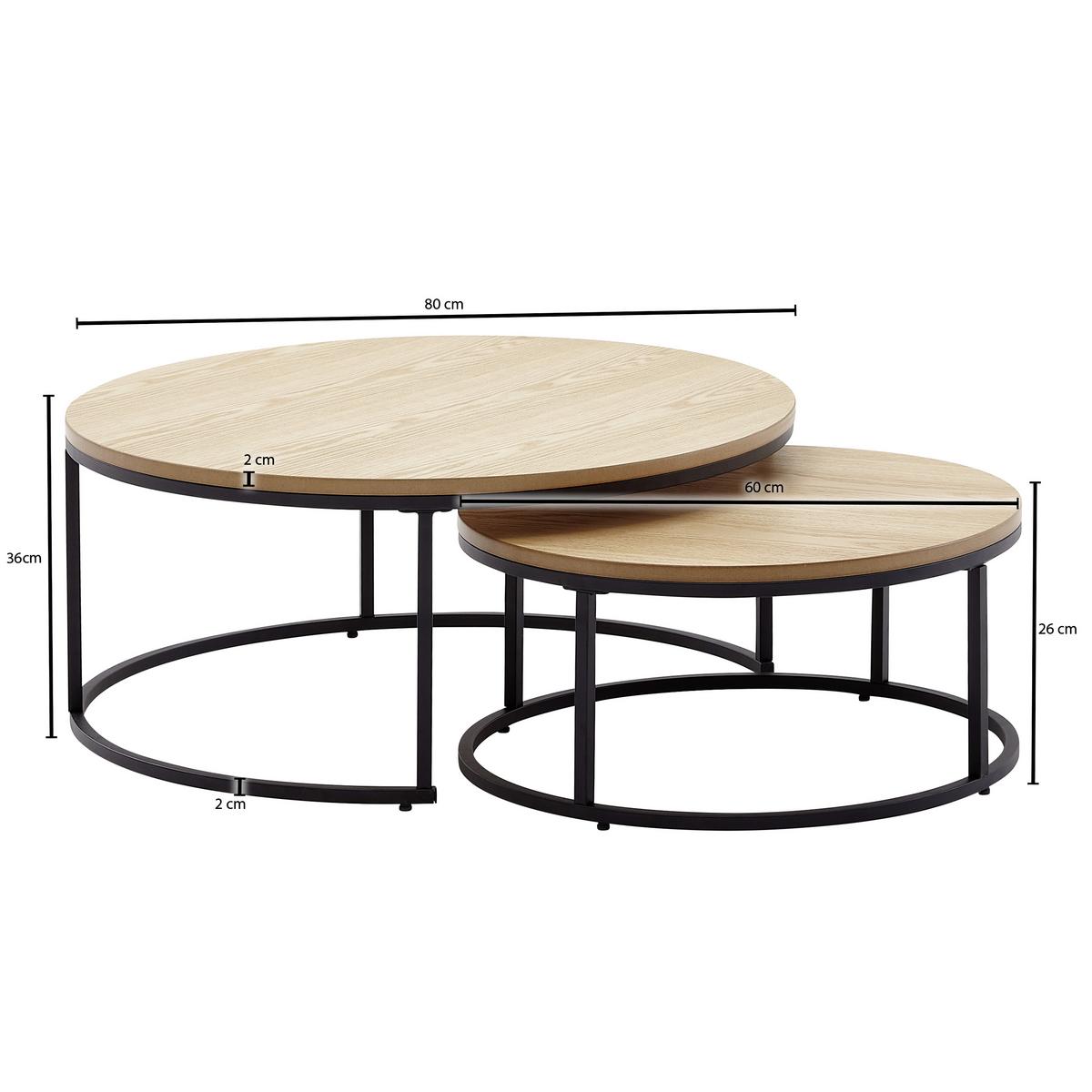 SATZTISCH WL6.507 - Schwarz/Braun, MODERN, Holzwerkstoff/Metall (80/80/36cm) - MID.YOU