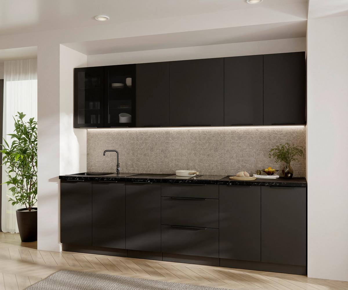 Blok Kuhinja Siena - crna, Moderno, staklo/metal (260/210/60cm) - Modern Living