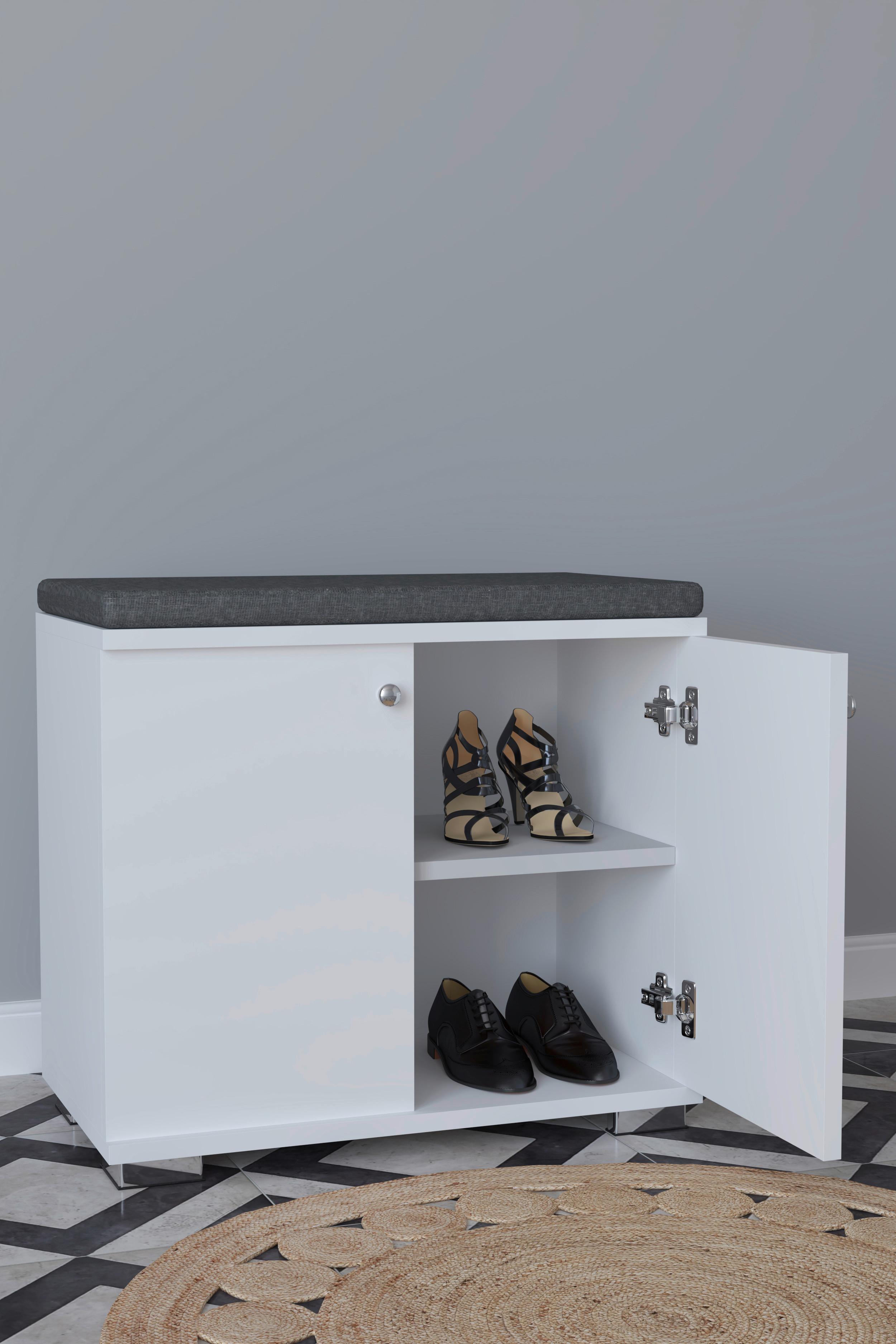 Schuhbank GADOS Weiß ca. 60x49x33 m - Silberfarben/Weiß, Design, Holzwerkstoff/Kunststoff (60/49/33cm) - MID.YOU