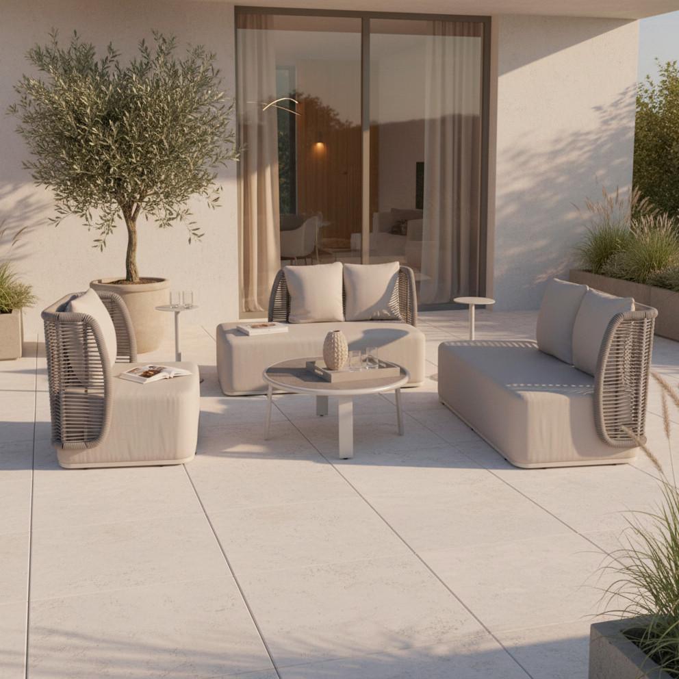 Loungegarnitur Marino Hellgrau Metall/Outdoorstoff +Abdeckung - Dunkelgrau/Hellgrau, MODERN, Kunststoff/Textil (153/81/76cm) - Bessagi Garden