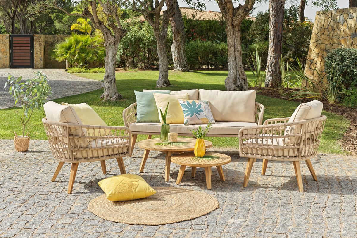 Gartentischgruppe Rio in Beige - Beige/Akaziefarben, Basics, Holz/Textil (175/68/75cm) - Mömax