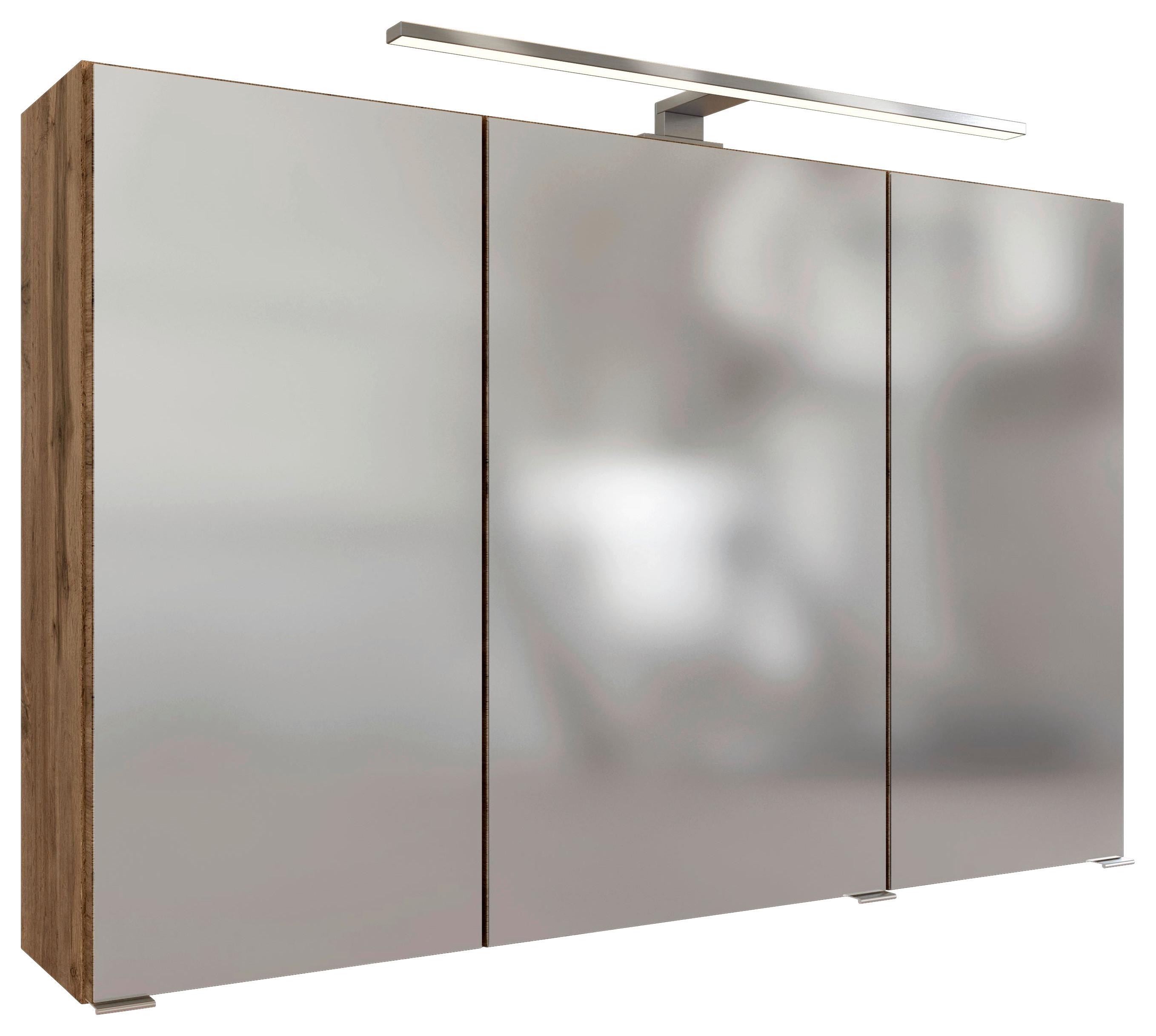 Spiegelschrank Pienza mit LED 3-türig ca. 100x64 cm Eiche - Chromfarben/Eiche Wotan, MODERN, Holzwerkstoff/Metall (100/64/20cm) - Held