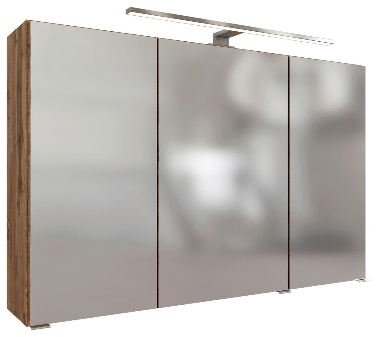 Spiegelschrank Pienza mit LED 3-türig ca. 100x64 cm Eiche - Chromfarben/Eiche Wotan, MODERN, Holzwerkstoff/Metall (100/64/20cm) - Held