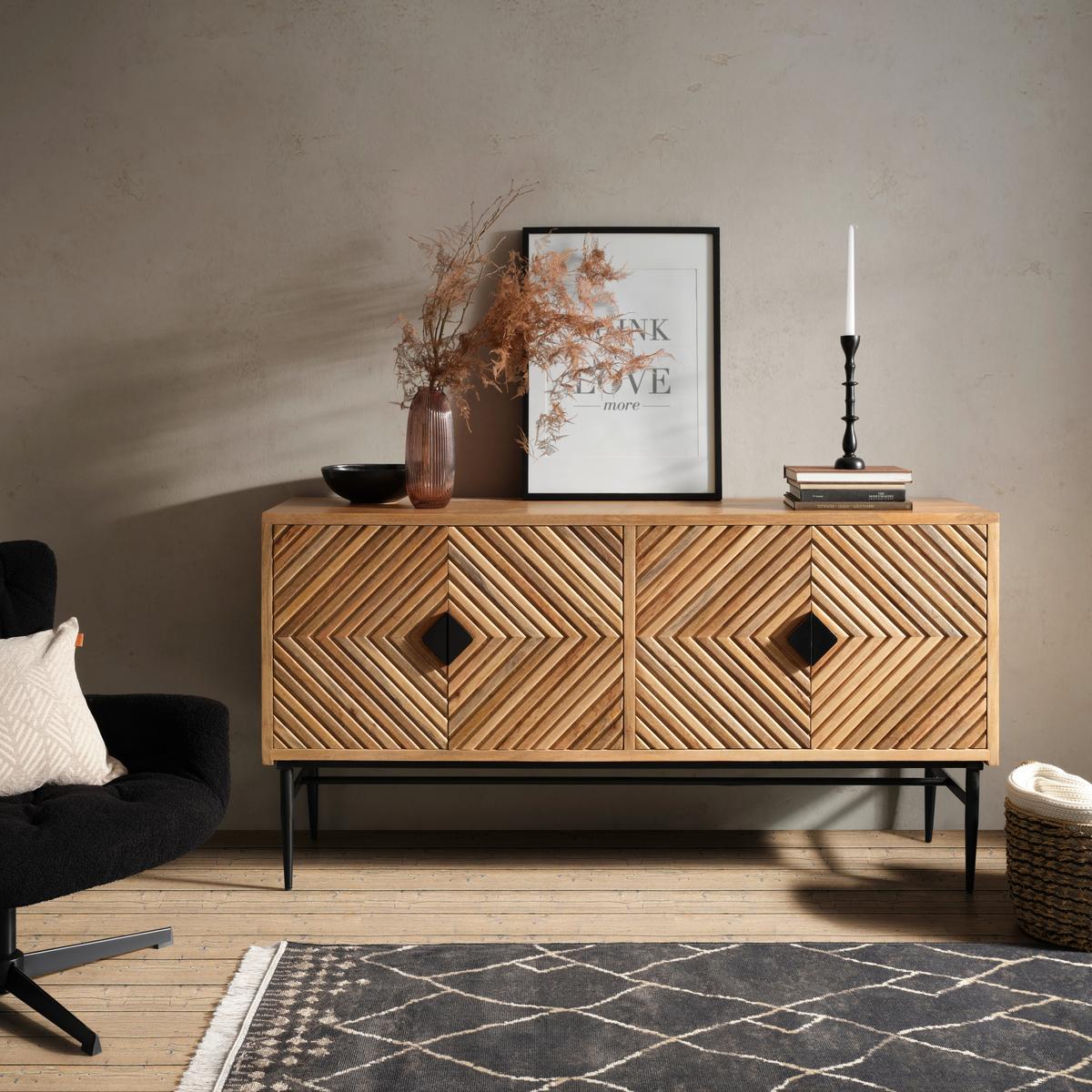 Comodă cu uși GATSBY - negru/maro deschis, Lifestyle, lemn/metal (175/90/45cm) - Premium Living