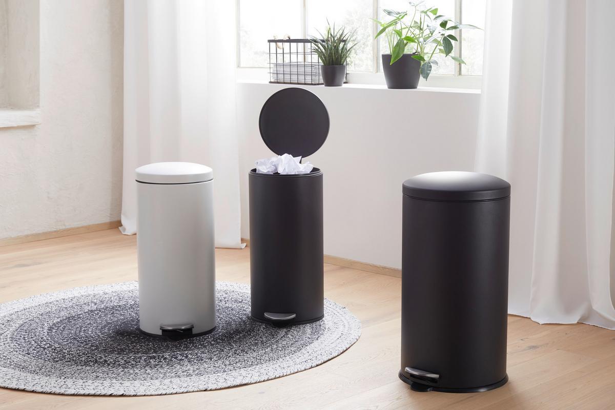 Treteimer Samuel in Weiss ca. 30 l - Weiss/Schwarz, Konventionell, Kunststoff/Metall (29/64,5cm) - Modern Living