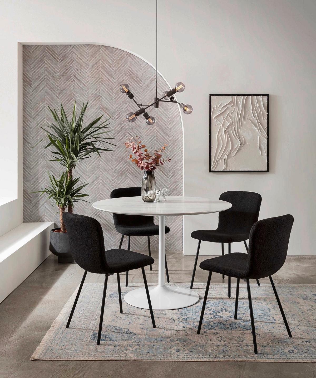 Set Stolov Bouclé, Črna, 4-Delni - črna, Moderno, kovina/tekstil (44/79/52cm) - Livetastic