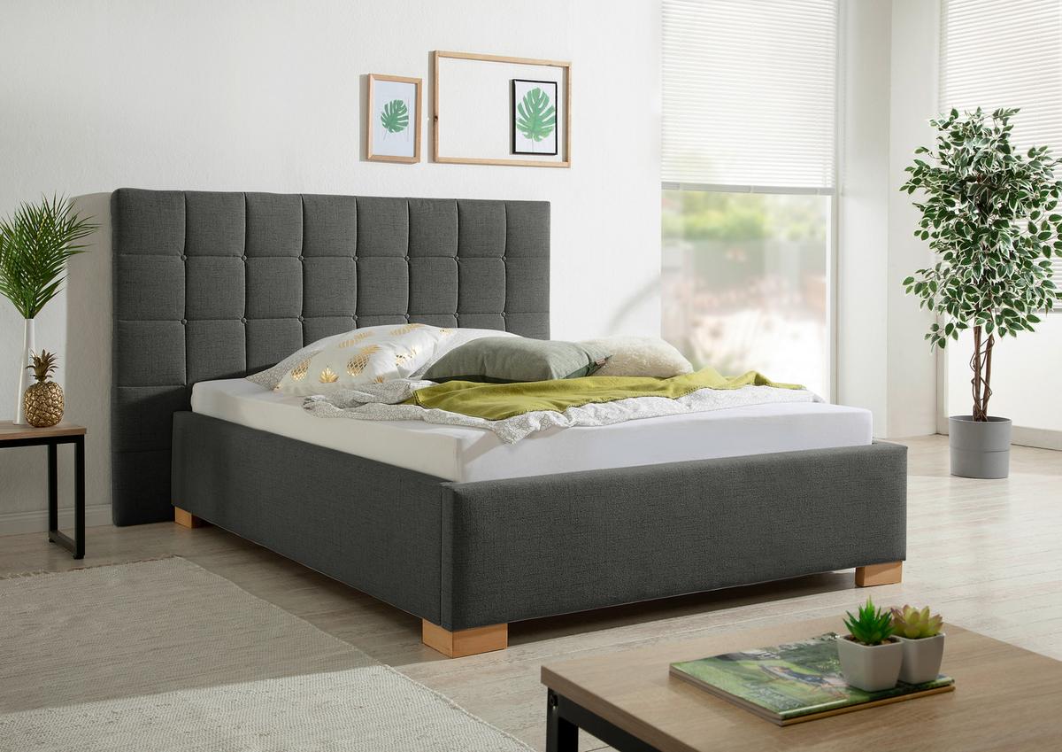 Polsterbett Cueno Anthrazit ca. 140x200 cm - Anthrazit/Naturfarben, MODERN, Holz/Textil (140/200cm) - Livetastic