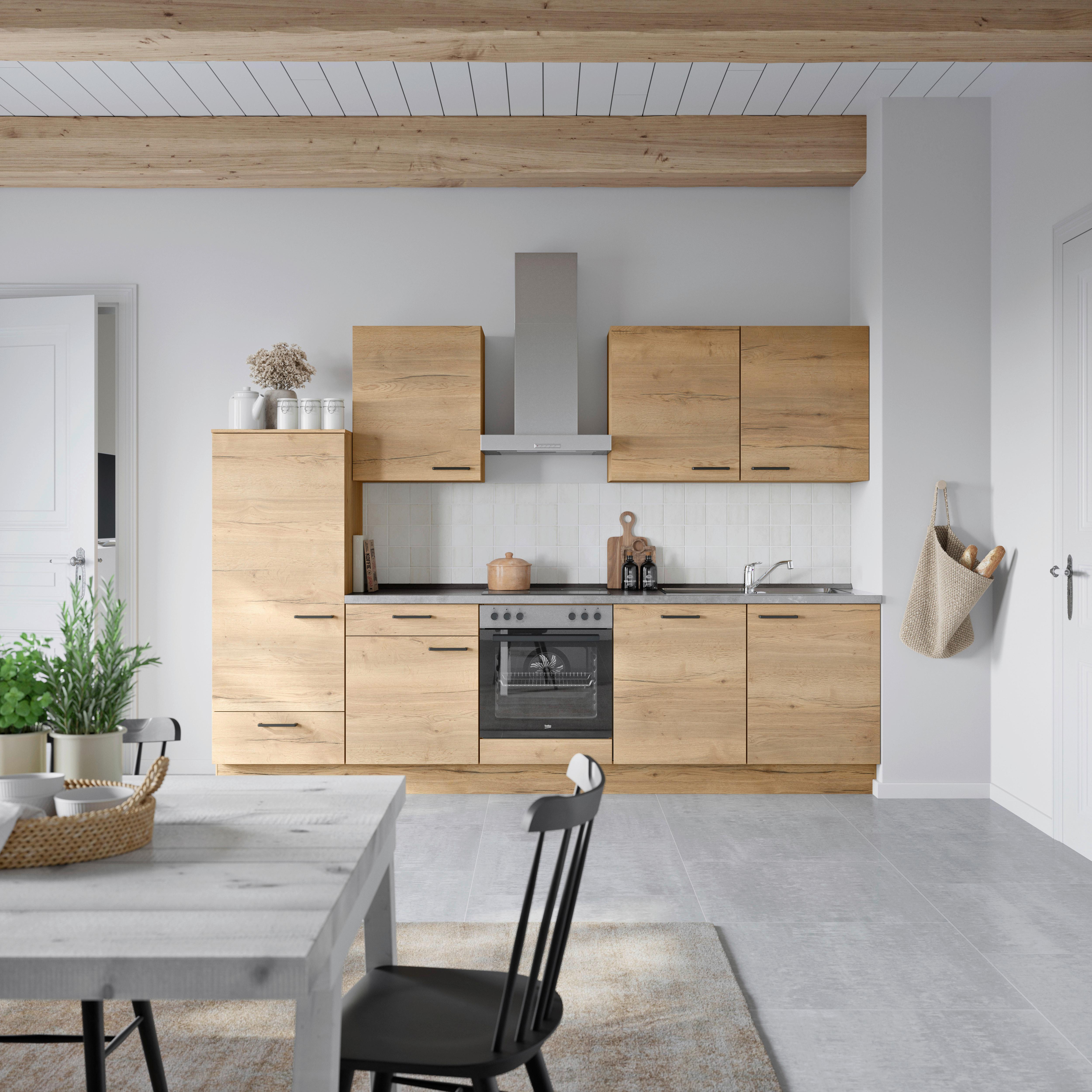 Küchenblock Structura Low m. Geräten Eiche - Schieferfarben/Eichefarben, MODERN, Holzwerkstoff/Metall (300cm) - Nobilia