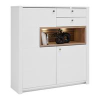 Highboard Whitehouse 10Q8WR22 Weiss/Eichefarben - Weiss/Edelstahlfarben, Modern, Holz/Holzwerkstoff (132/138/41cm) - Premium Living