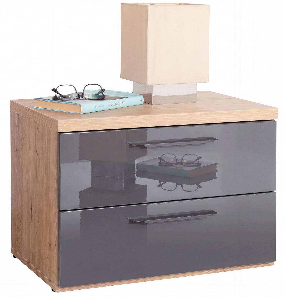 Noćni Stočić Sposami - siva visoki sjaj/crna, Moderno, metal/pločasti materijal (60/44/40cm) - Premium Living
