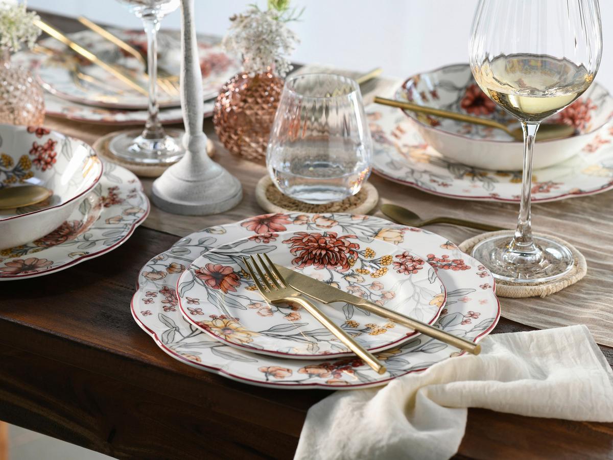 Jedilni Servis Fiore, 12-Delni - bela/bordo, Basics, keramika - Creatable