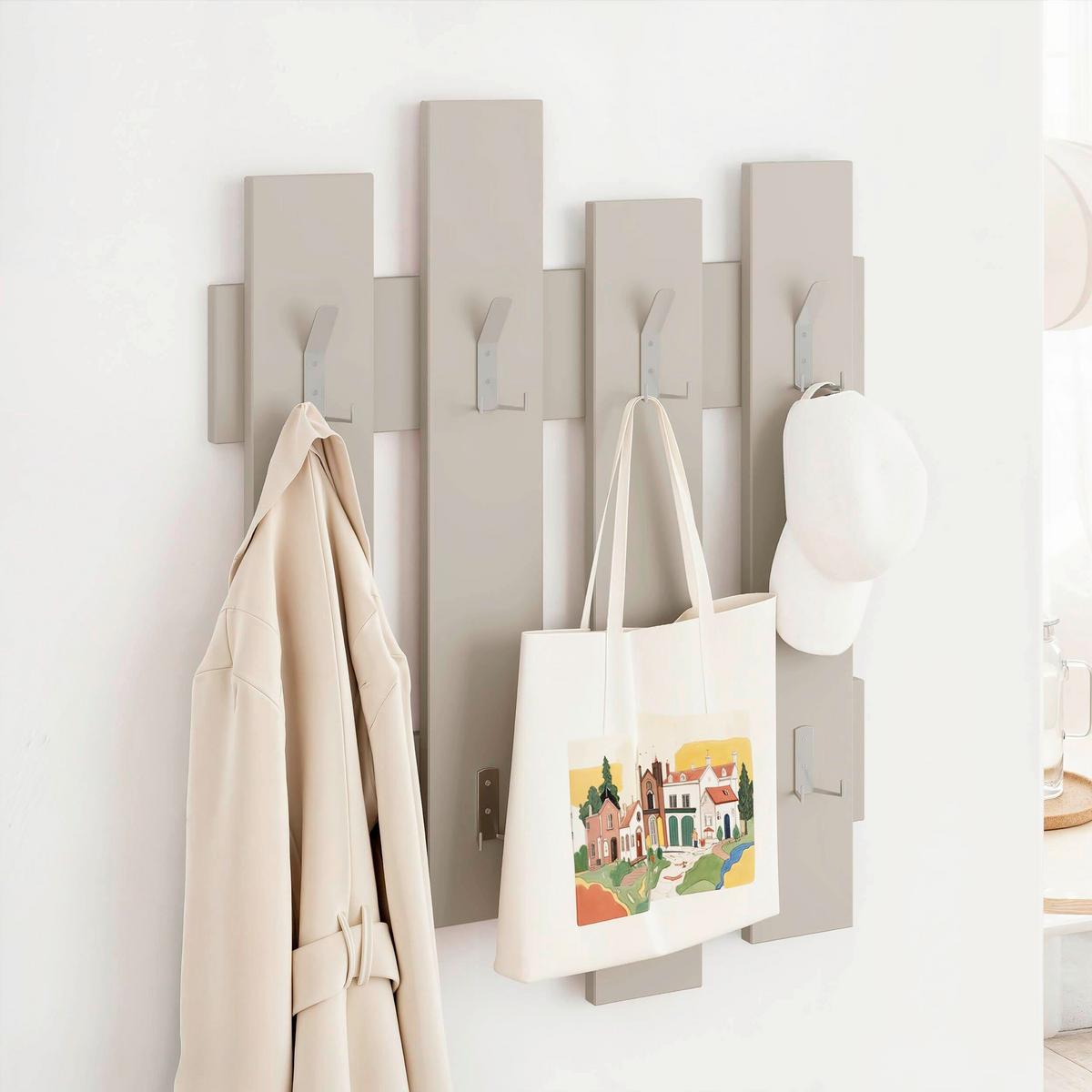 Stenski Obešalnik Wave, Peščena Barva - peščene barve, Design, leseni material (64/81/4cm) - Livetastic