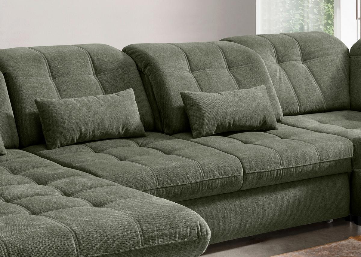 Wohnlandschaft Rigatti Dunkel Grün Chenille m. Bettkasten - Dunkelgrün/Schwarz, MODERN, Textil/Metall (184/387/252cm) - Livetastic