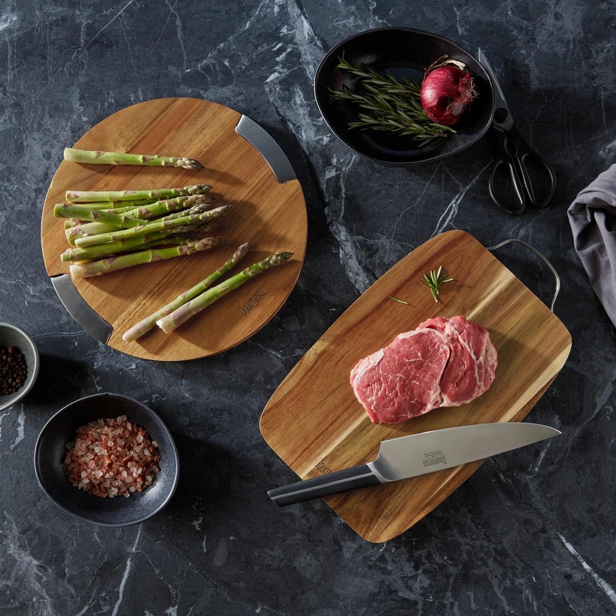 Schneidebrett Profi Line in Akazienfarben Ø ca. 31,2cm - Akaziefarben, KONVENTIONELL, Holz/Metall (31,2/1,9cm) - Gourmesto