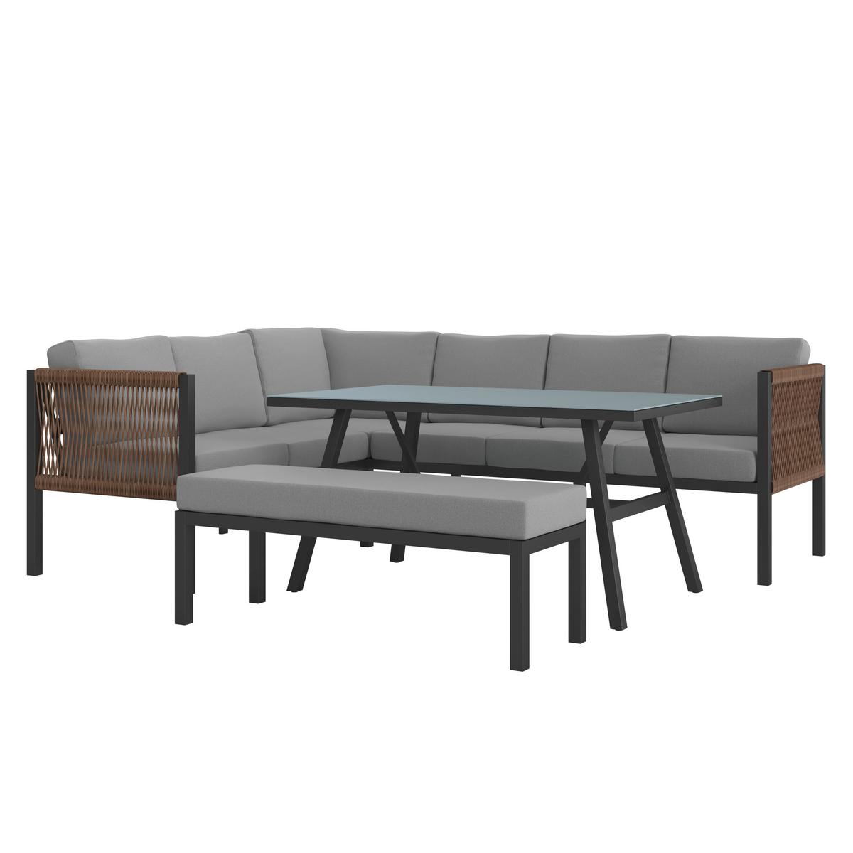 Loungegarnitur-Set Eliza Anthrazit - Dunkelgrau/Hellgrau, Modern, Glas/Kunststoff (166/73/75cm) - Mömax