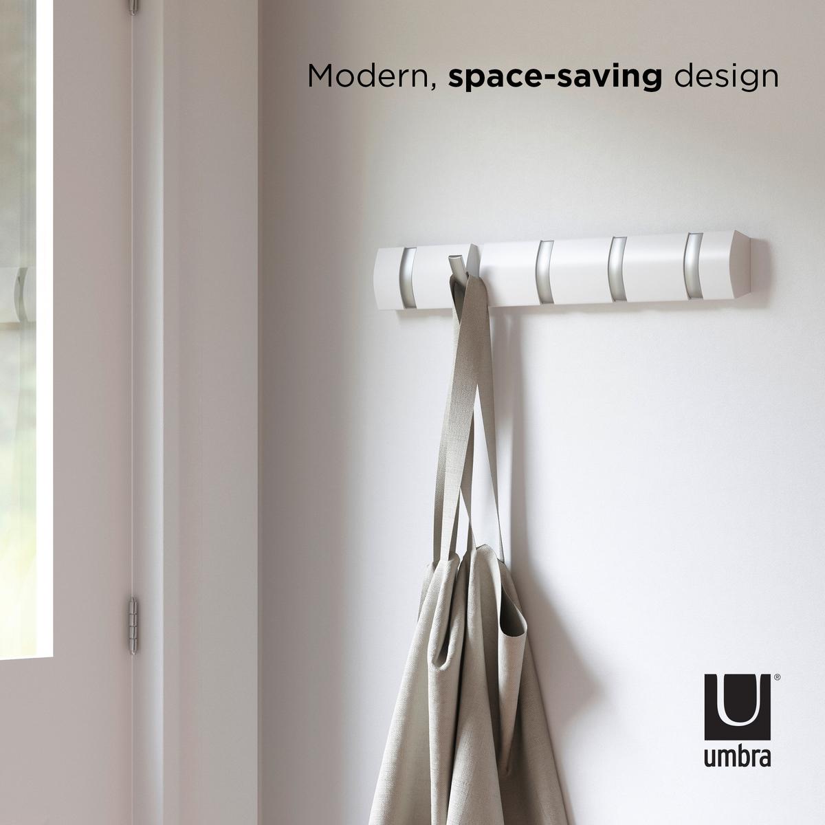 WIESZAK ŚCIENNY 318850-660 - biały/kolor niklowy, Basics, metal/drewno (51/6/3cm) - Umbra