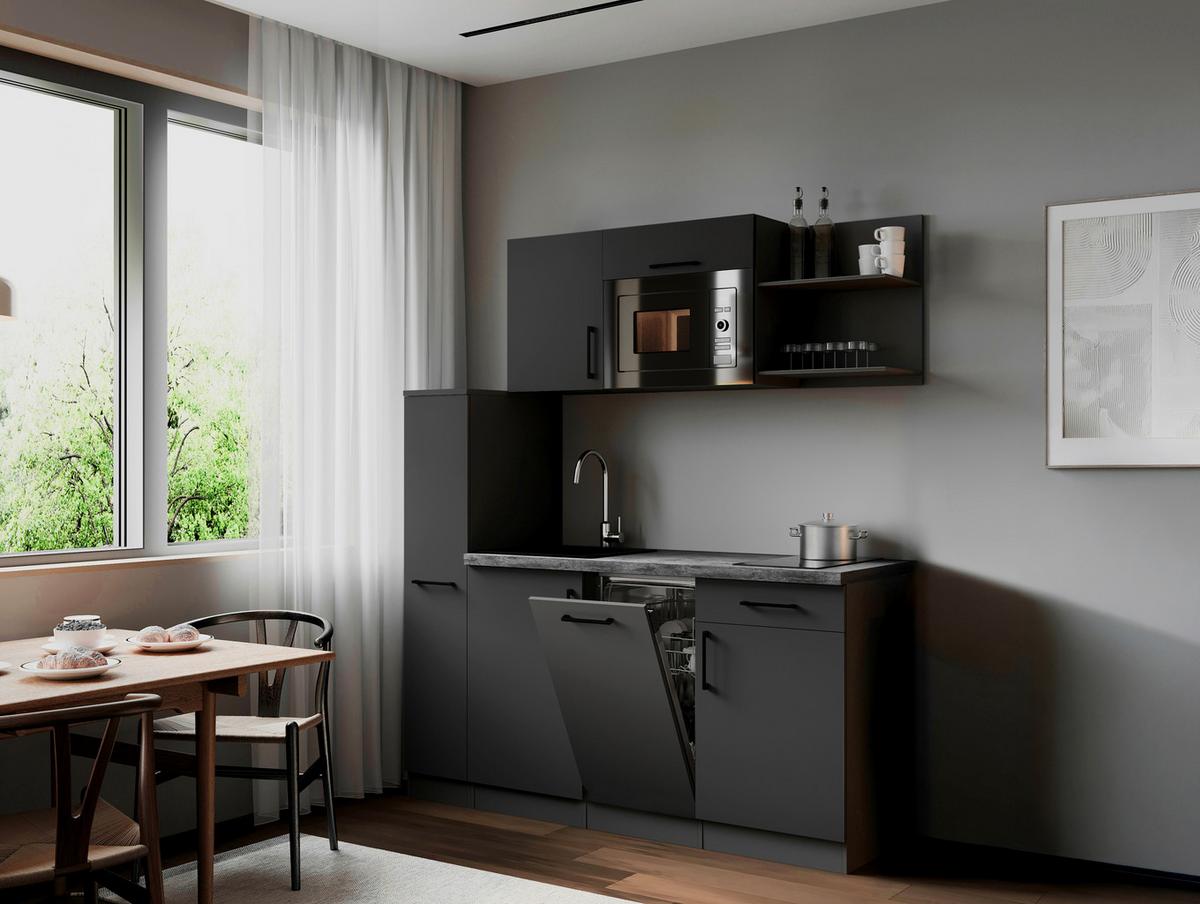 Küchenblock Oliver m. Geräten Grau - Grau, Trend, Holzwerkstoff/Metall (175cm) - Respekta